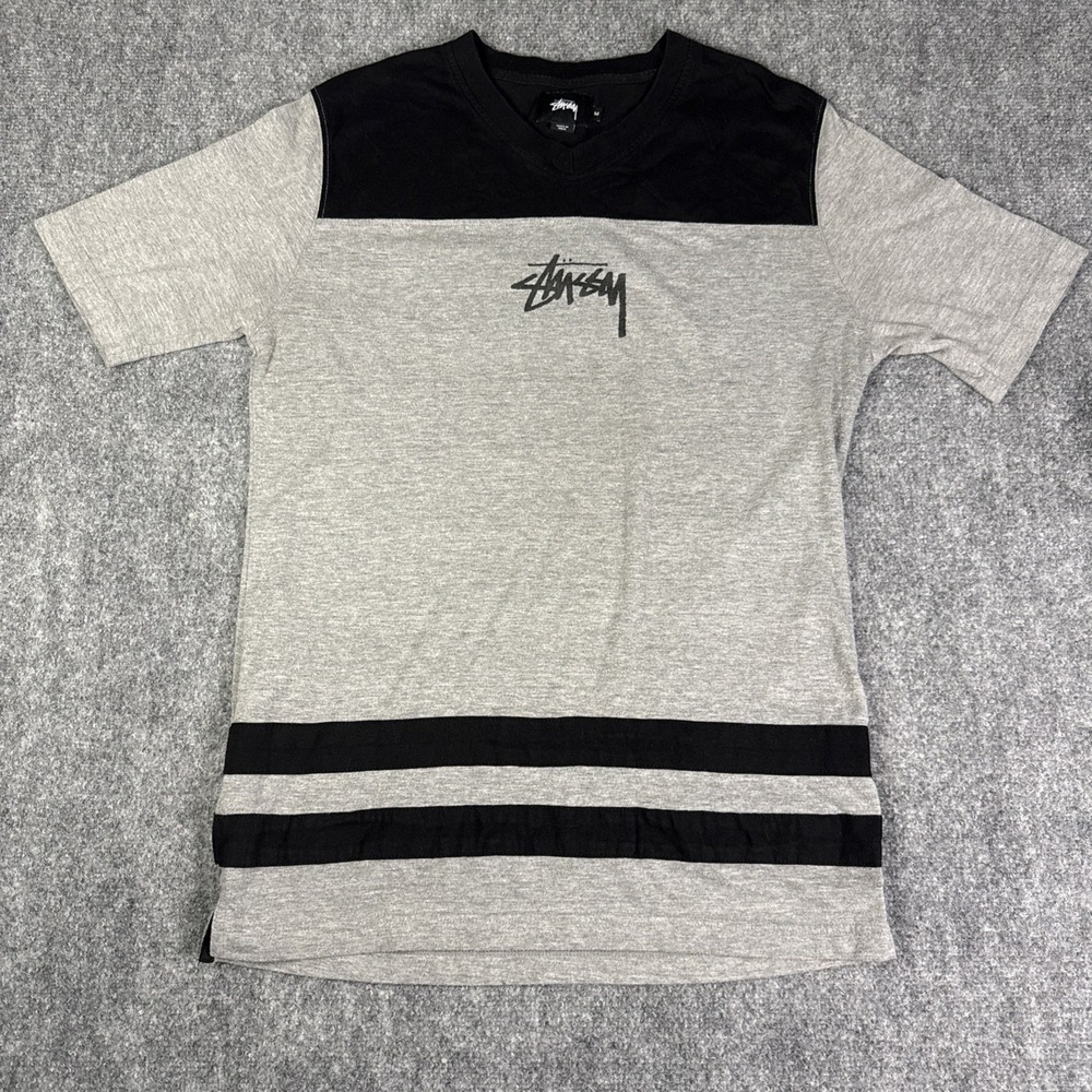 Stussy Black & Gray T Shirt Spell Out Graphic Print Men's M Skater Streetwear